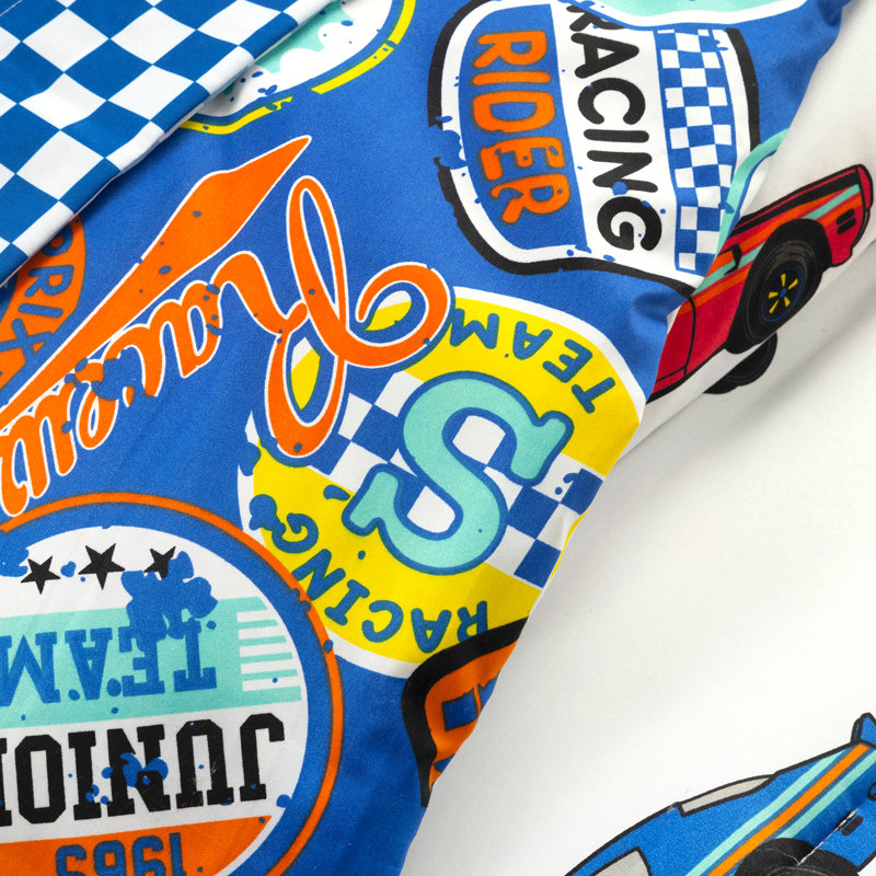 Lush Decor Race Cars Bed in a Bag Reversible Comforter Set with Bed Sheets