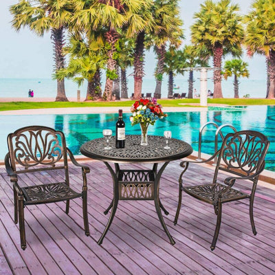 Emely 2- Person Patio Dining Table,Cast Aluminum Patio Table with Umbrella Hole