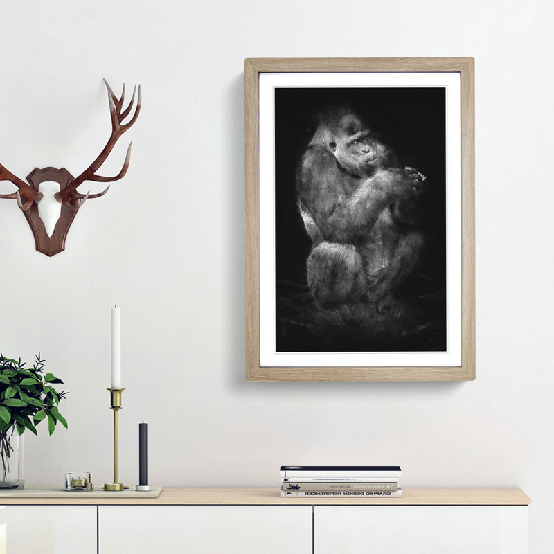 Lowland Gorilla - Picture Frame Painting Print, 45cm H x 33cm W x 2cm D, Oak Framed