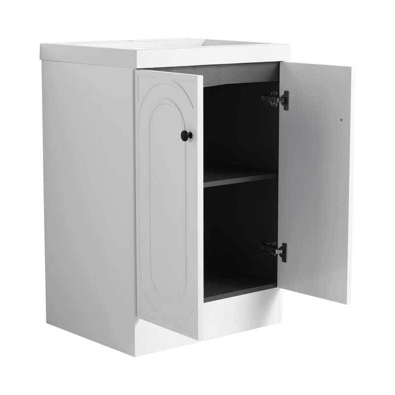 Meuble-lavabo autoportant avec lavabo en résine et 2 portes d'armoire à fermeture en douceur (emballage KD), meuble-lavabo