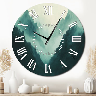 Horloge murale Teal Mist Mountain Peaks - Rustic