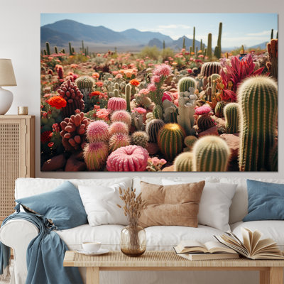 «Green Pink Cactus Field II», reproduction d'art sur toile florale