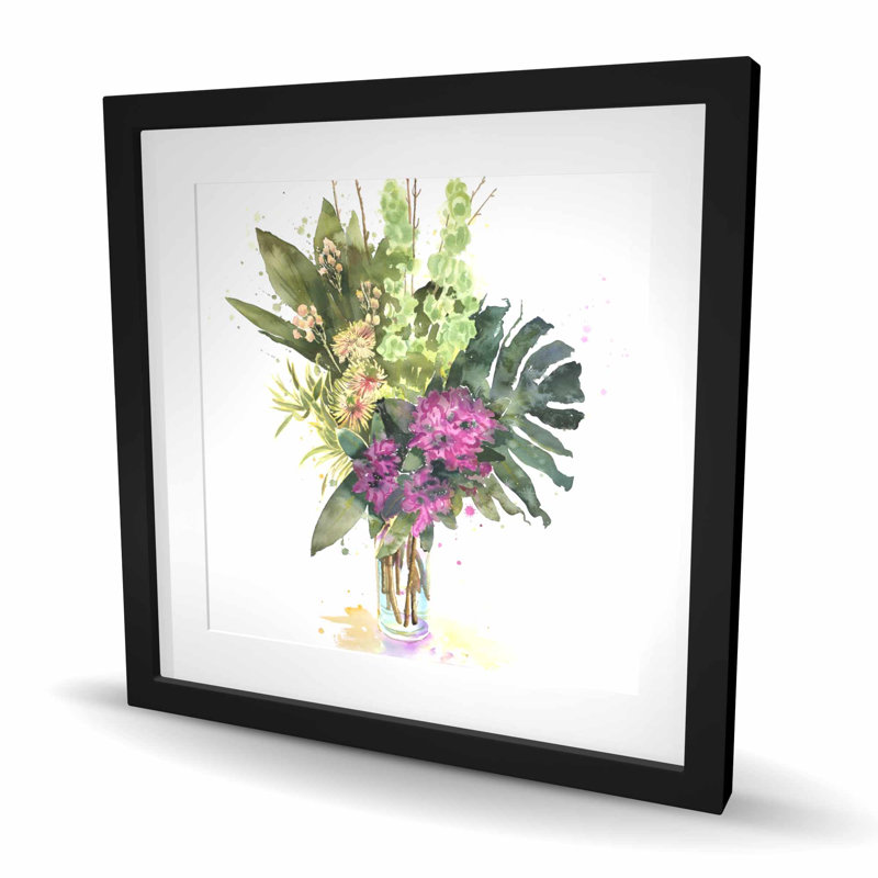 Tropical Flower Assemblage - reproduction botanique encadrée, H 24 po x l 24 po, Noir
