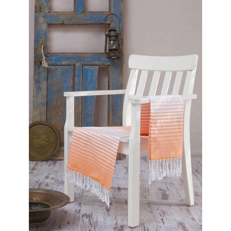 Serviette de plage 100% coton Clery, Orange / blanc