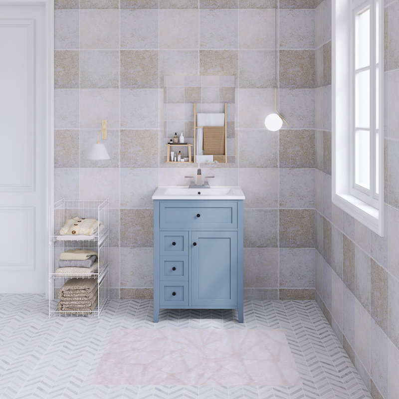 24'' Freestanding Single Sink Bathroom Vanity with Ceramic Top
