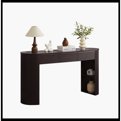 Nara Modern Japandi MDF Console Table With 3 Drawers, Fluted Detail, And Open Storage Niche