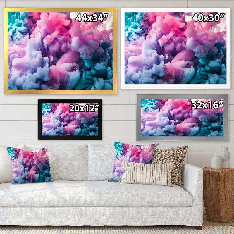 Turquoise et rose, art à l'encre liquide - décoration murale moderne en toile, Impression noire sur toile encadrée