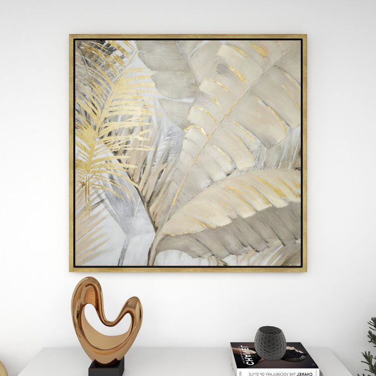 CosmoLiving by Cosmopolitan Brown Canvas Palm Leaf Framed Wall Art with  Gold Frame 40