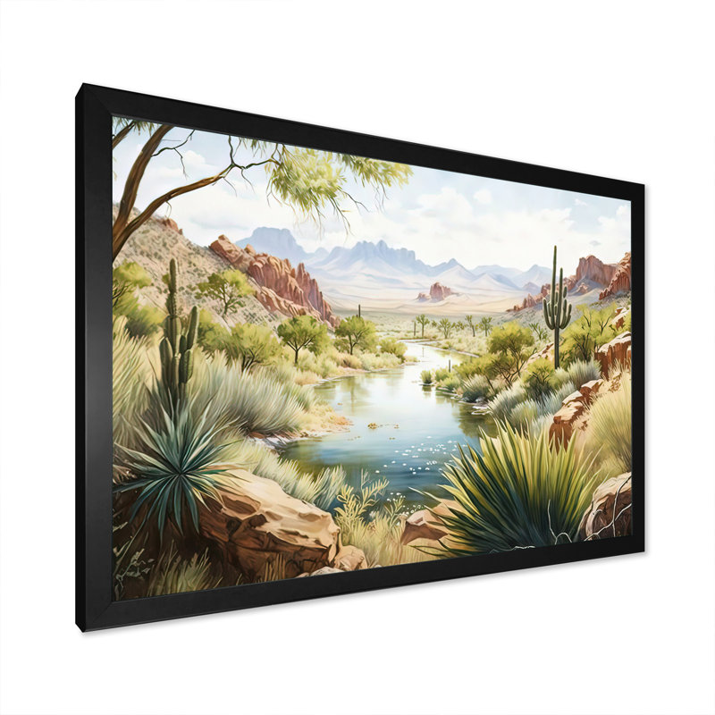 Arizona Desert Creek Scenery I - impression sur toile, Impression noire sur toile encadrée, H 24 po x l 32 po x P 1 po
