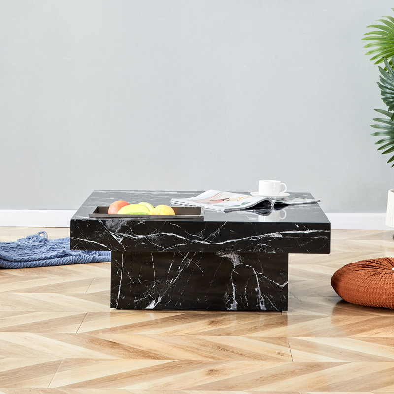 Modern Mdf Coffee Table Black Pattern Elegant Style For Living Room Or Office