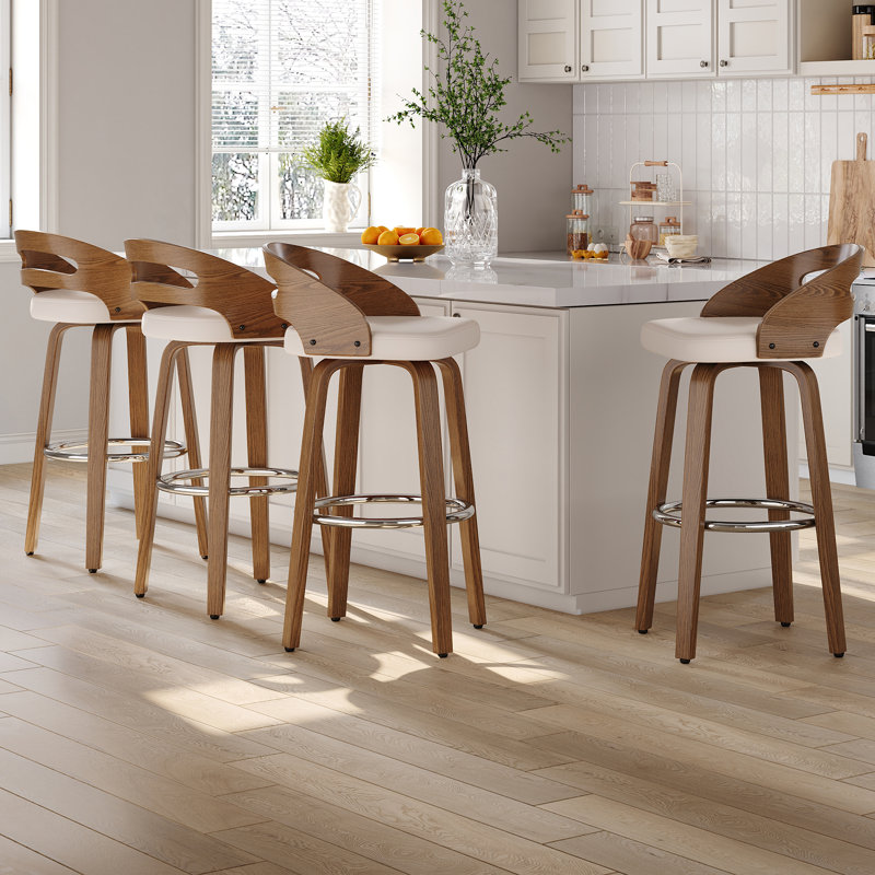 Mahtab Modern Upholstered Swivel Counter & Bar Stools, Bar Stool (77cm Seat Height), Beige