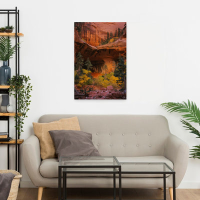 Trees In Front Of A Cave Zion National Park Utah Usa Tranquil Abstract Contemporary Autumn Nature Art