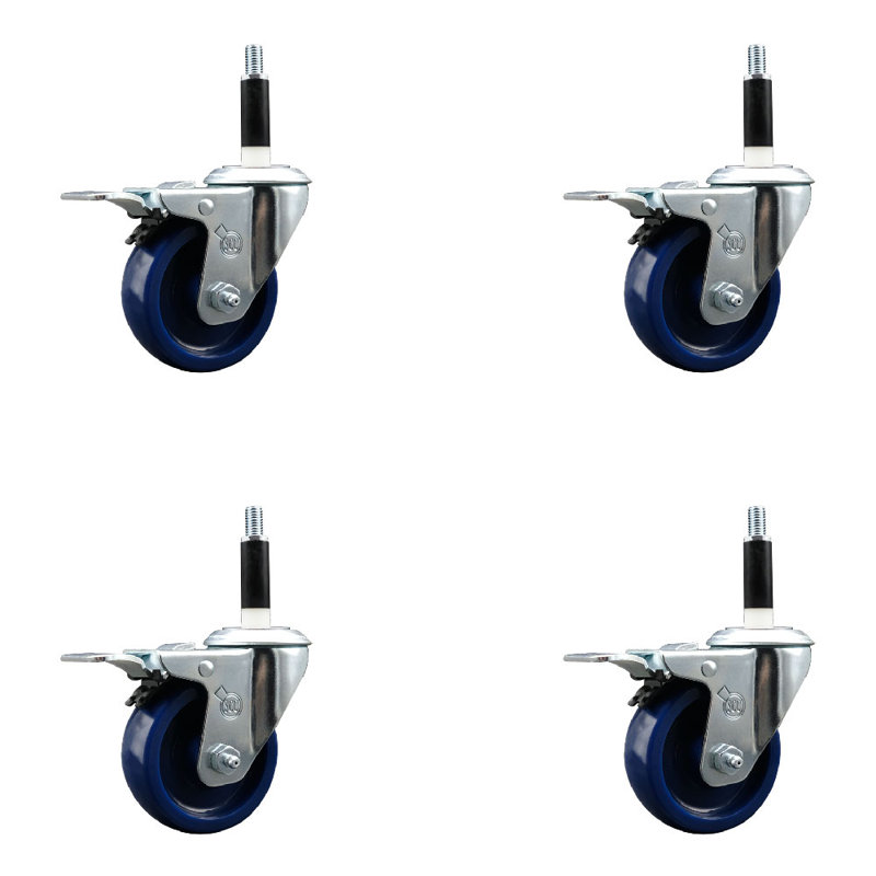 Solid Poly Swivel 7/8 Inch Expanding Stem Caster Set Total Lock Brake