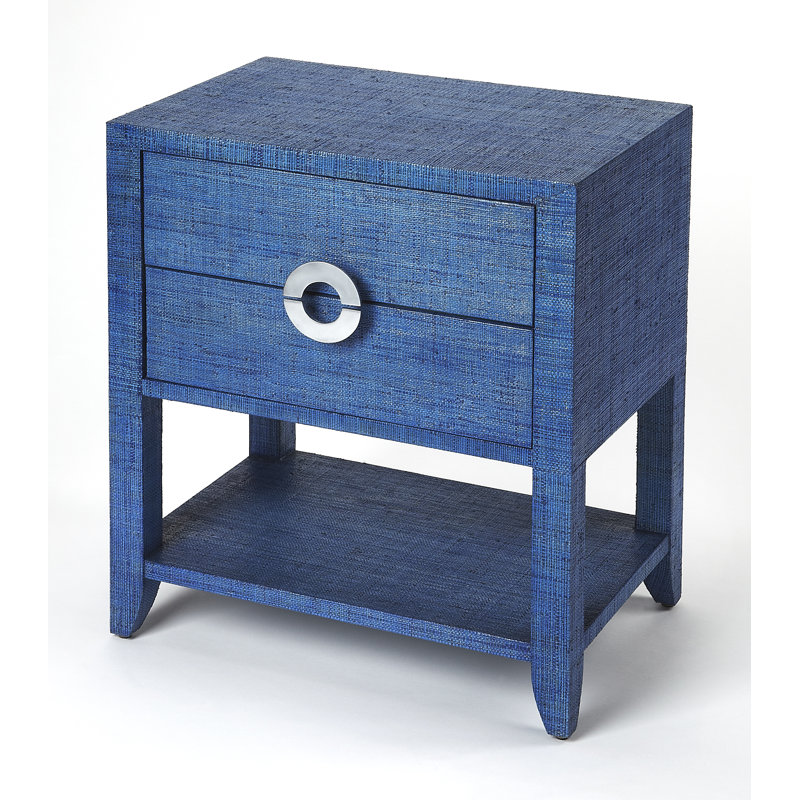 Amelle Raffia 2-Drawer Nightstand, Blue