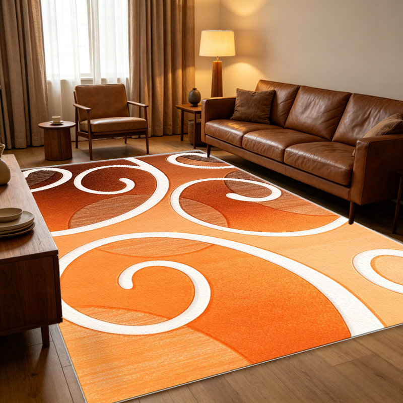 Orange Swirl carpet-easy to clean, machine-washable, soft and comfortable; suitable for door mats, kitchens, living rooms, bedrooms, corridors, and laundry areas. Easy to clean, durable carpet for home decoration.