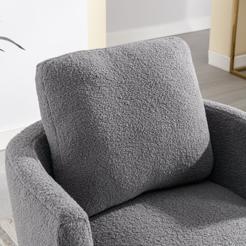Yelina Polyester Slipcovered Swivel Barrel Chair, Gray Boucle 100% Polyester