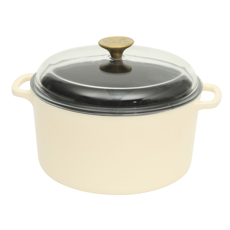 Sur La Table Enamel-Coated Cast Iron Dutch Oven Pot with Oven Safe Glass Lid, Oven-to-Table Cookware for Bread, Soups, Stews & Braising - Eggshell White