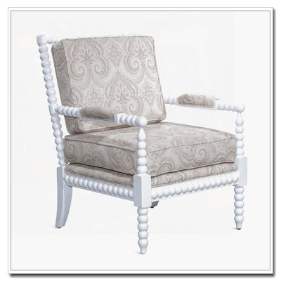 Fauteuil Spindle, finition blanche, tissu cachemire taupe