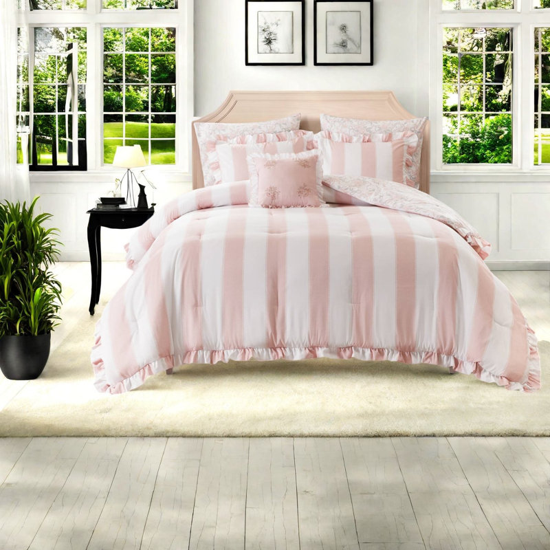 Ensemble de literie pour grand lit rose, ensemble de volants en microfibre, chambre romantique