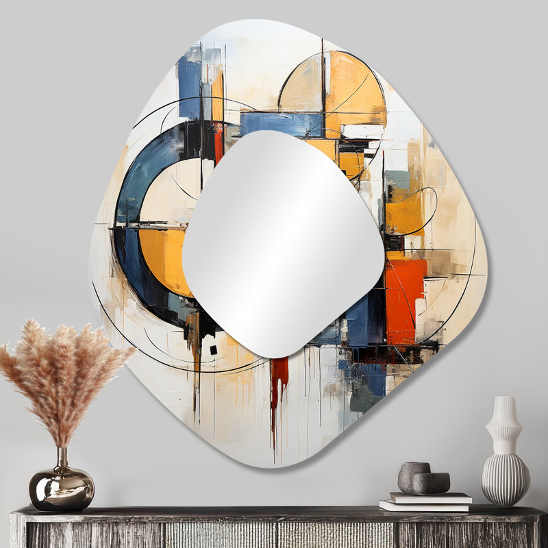 Colorful Mid Century Abstract Fusion I - Midcentury Modern Asymmetrical Large Mirror, Modern Irregular Shape Decorative Wall Mirror, Printed Metal Art