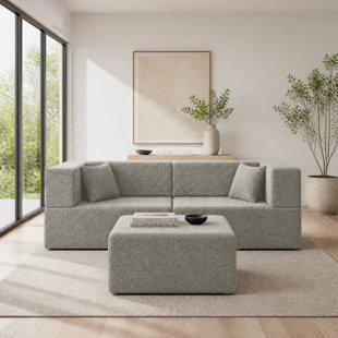 75" Wide Modern Modular Compression Sofa With Ottoman, Deep Seat Lounge Design