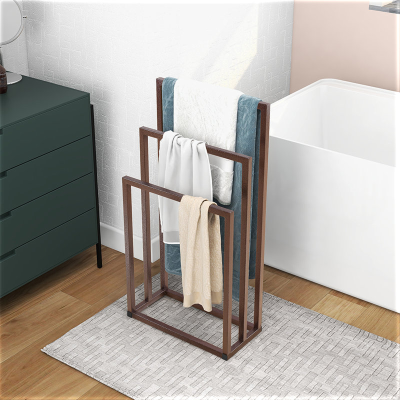Organisateur de porte-serviettes à 3 niveaux pour accessoires de salle de bain, Brun