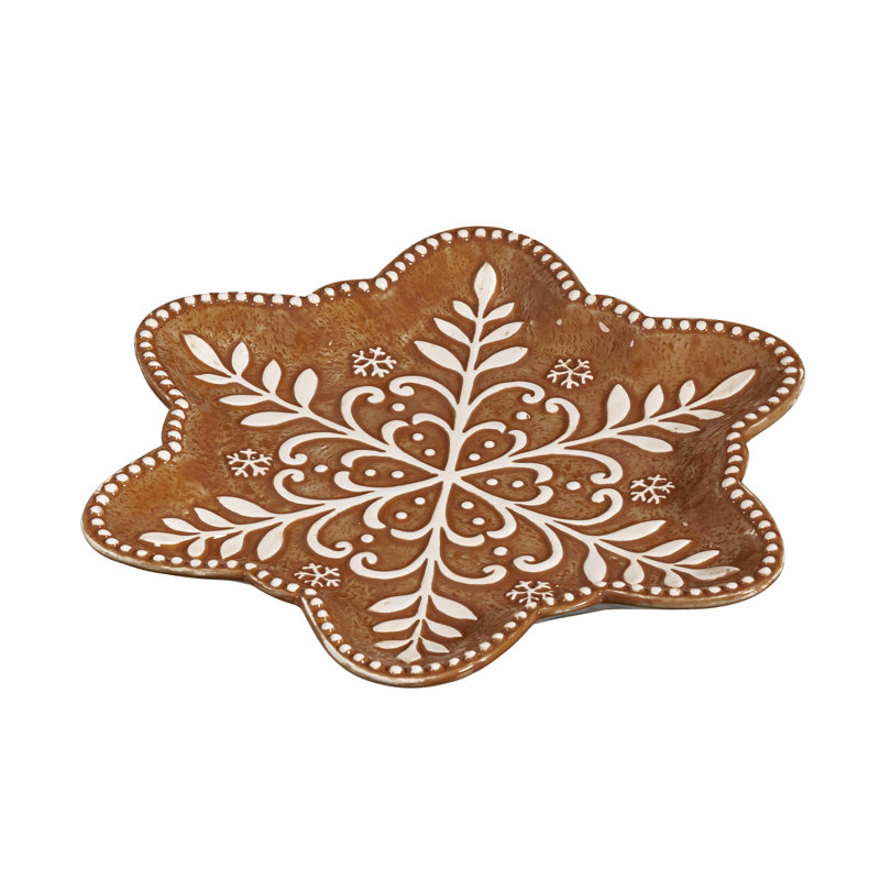 Snowflake Shaped Gingerbread Embossed Ceramic Salad Plate