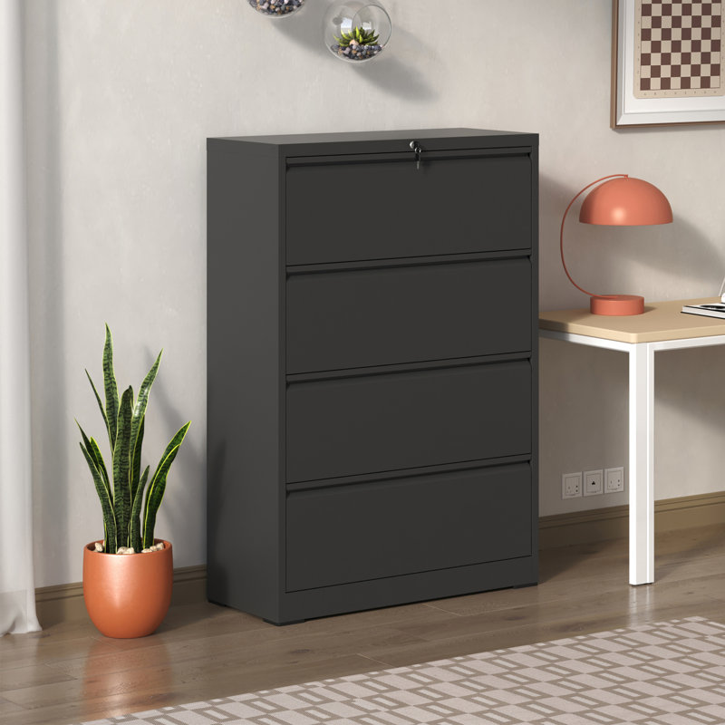 4 armoires en métal verrouillables, noires pour le bureau, s'adaptent aux formats légal / lettre / A4 / F4, capacité de charge maximale de 440 livres avec serrure, idéal pour les dossiers de format légal / A4 / F4