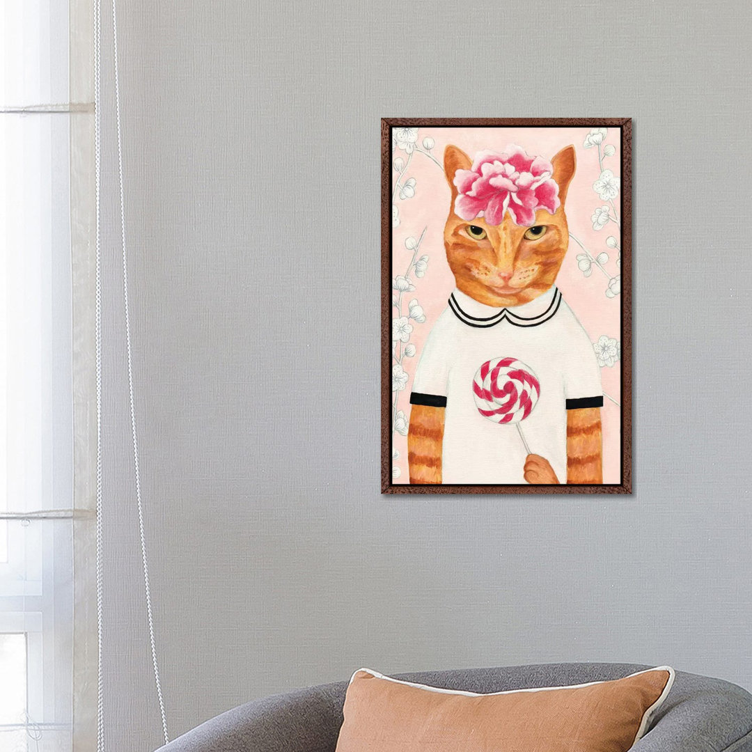 Katze mit Lollypop von Sally B - Galerie-verpackte Leinwand Giclée auf Leinwand