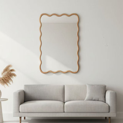 Wavy Rectangle Solid Wood Frame Decorative Mirror For Bedroom, Bathroom, Living Room, Entryway
