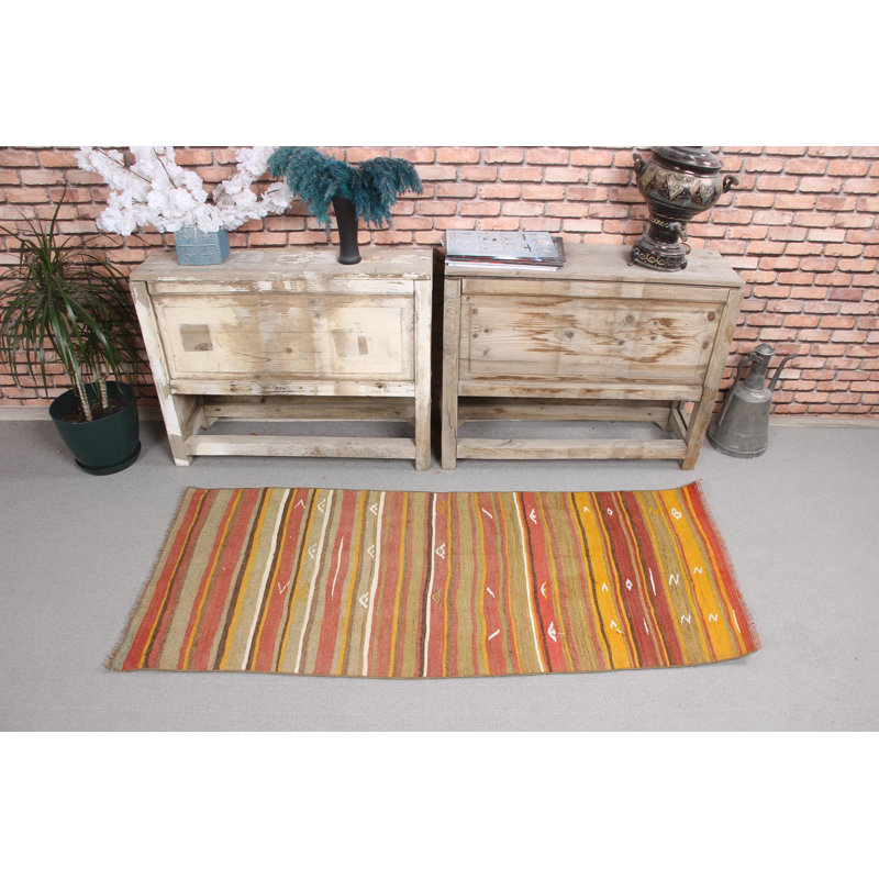 Petit tapis kilim turc Oushak rétro avec motifs en tons de gris tissés à la main pour les espaces d'entrée dans les tons verts