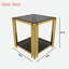 Table de bout moderne carrée avec plateau en verre trempé, tablette inférieure et structure asymétrique en métal-486463242