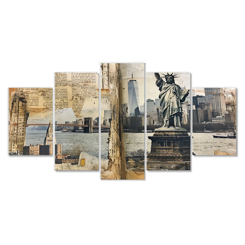 Gieselle, art mural sur toile New York, 5 pièces, H 32 po x l 60 po