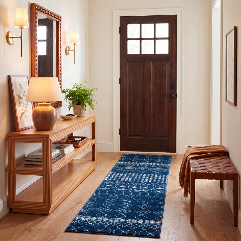 Tapis bleu marine à motif géométrique Cobos, Tapis de couloir 2 pi x 8 pi
