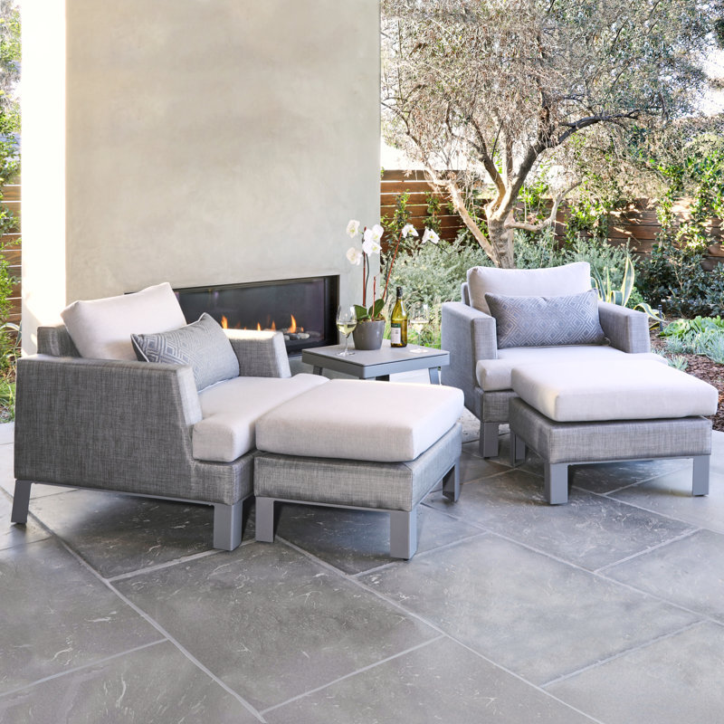 Santrez Sling 5 Piece Seating Group With Sunbrella Cushion Covers, Gray