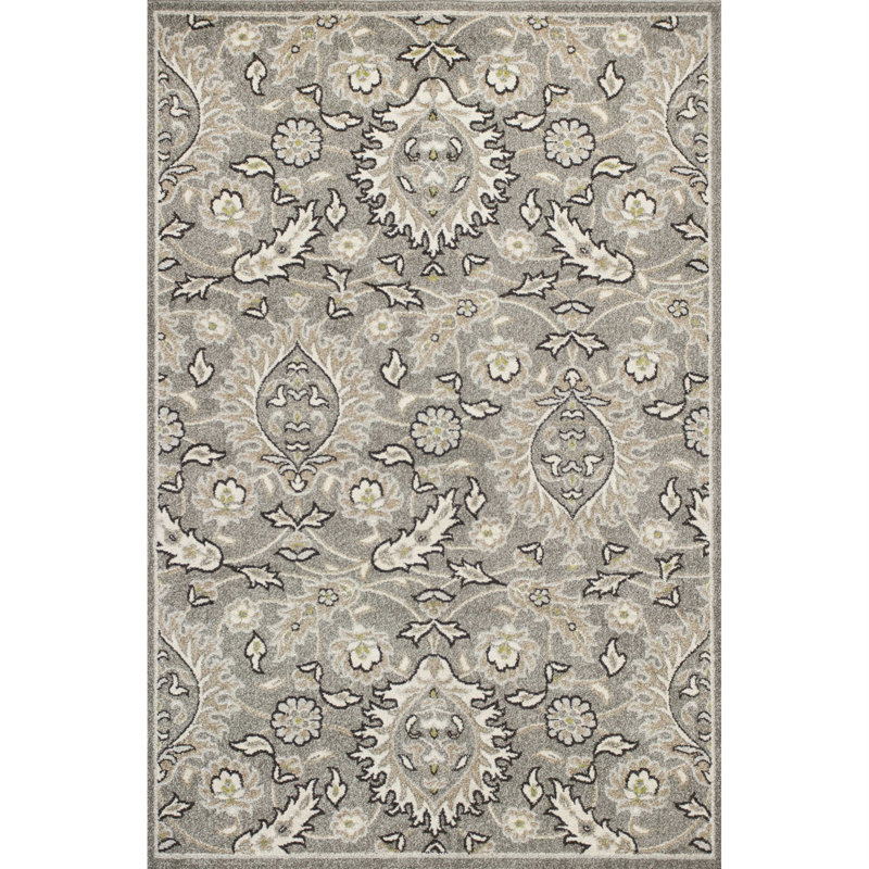 Aldric Floral Gray and Ivory Floral Area Rug, Rectangle 5'3" x 7'7"