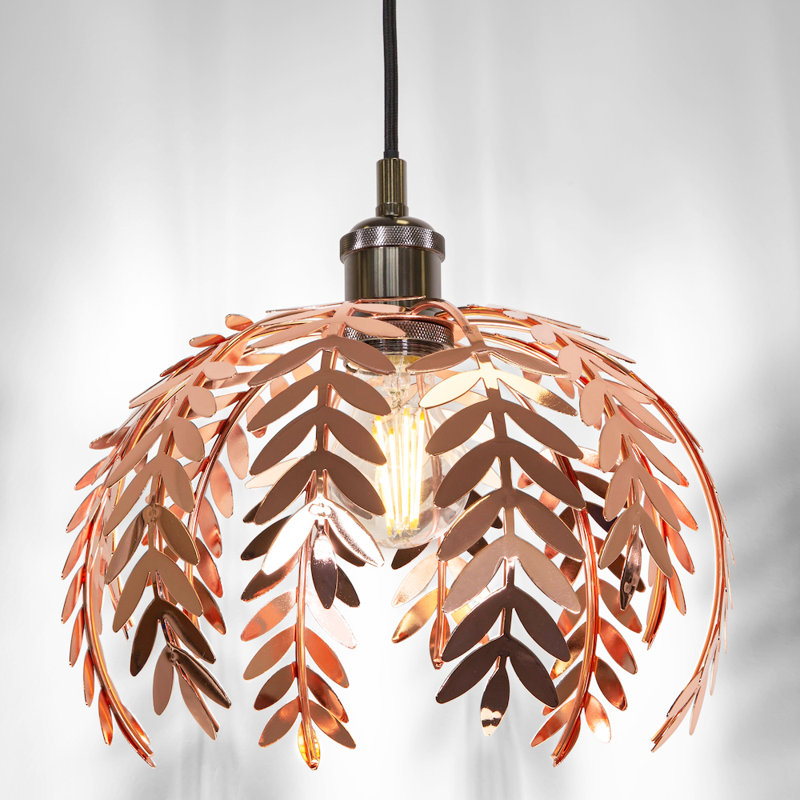 Traditional Fern Leaf Design Ceiling Pendant Light Shade in Shiny Finish, Copper