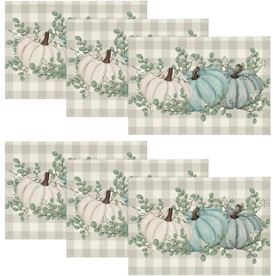 Buffalo Plaid Eucalyptus Pumpkins Leaves Fall Placemats Set Of 6, 12X18 Inch Seasonal Autumn Table Mats -  Rainbow Home, B0C3CMXQ5C.Eswl