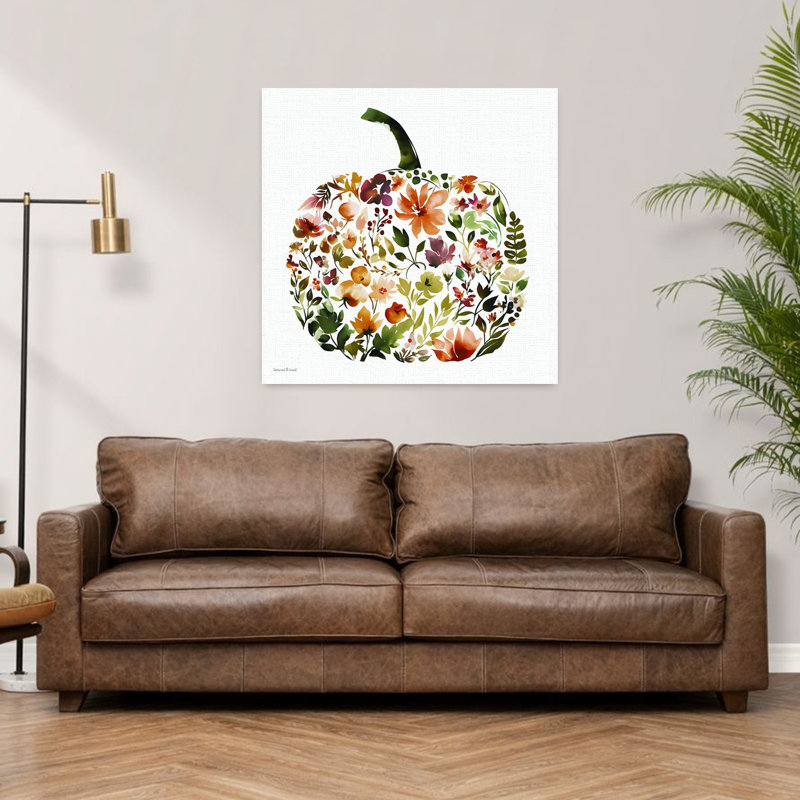Art contemporain abstrait citrouille et pétales, H 36 po x l 36 po