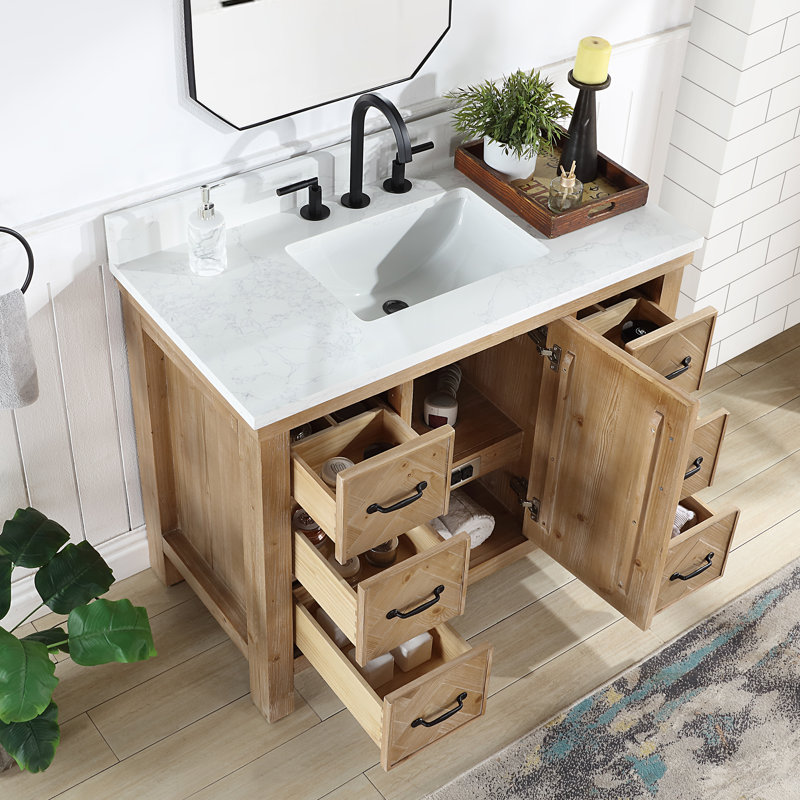 Ensemble de meuble-lavabo simple 42 po avec miroir Javier, Brun antique
