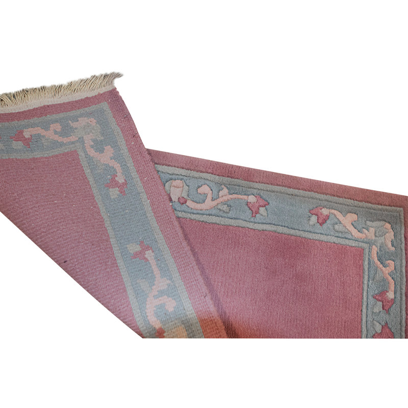 Hand Knotted Wool Area Rug in Rose