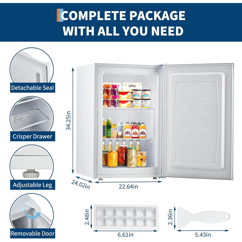 Congélateur vertical de 3,0 pieds cubes avec porte réversible - congélateur compact à une porte pour appartements / dortoirs / bureau / garage, conception ultra-silencieuse et peu encombrante