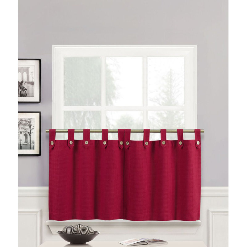 Rideau de cuisine sur mesure en mélange de coton de couleur unie 60 "Runyon, Rouges