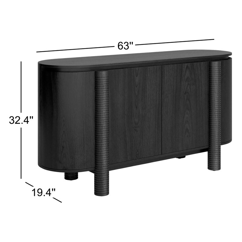 Stefan 63" Wide Sideboard, Black, Black