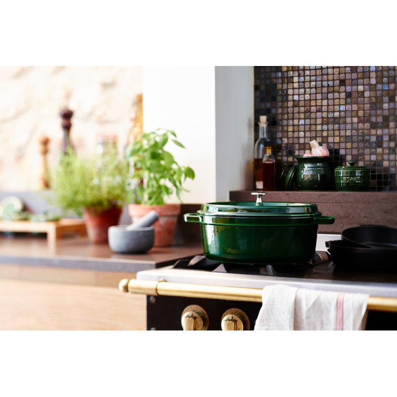 STAUB Oval Cast Iron Cocotte, 33cm, Basil