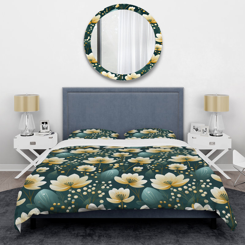 Ensemble de housse de couette Vintage Romance Green Marvel Blooms I, Housse de couette pour grand lit et 2 taies décor