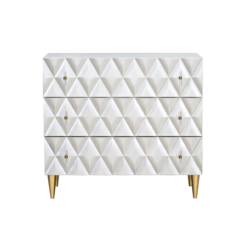 Armoire design avec façade à 3 tiroirs à losanges en argent métallique et champagne