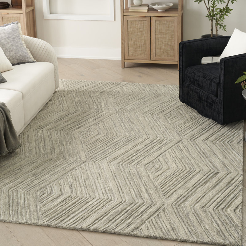 Ebern Designs Atyana Grey Modern Indoor Wool Rug, Rectangle 8'6" x 11'6"