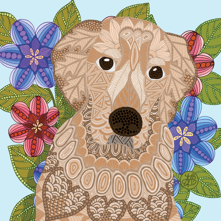 « golden retriever », impression sur toile tendue, H 26 po x l 26 po x P 1,5 po, Toile tendue