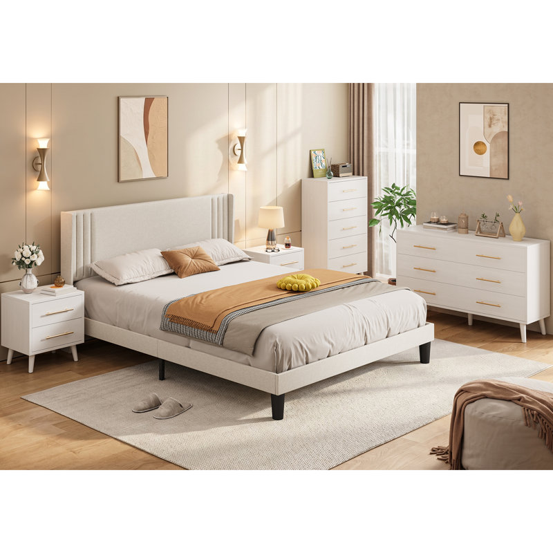 Ensemble de chambre à coucher 5 pièces, Blanc, Double